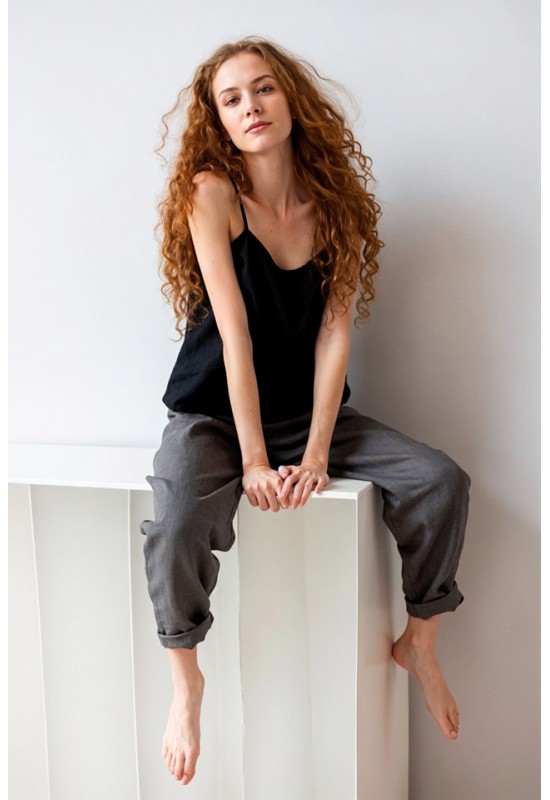 Stylish High Waist Linen Trousers with Elastic 
