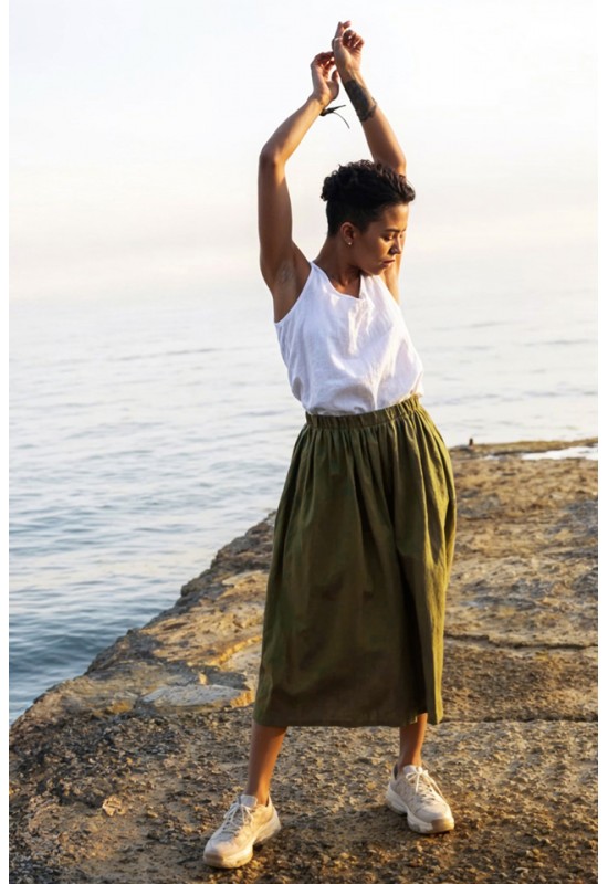 Linen Skirt for Women | Elastic Waist Long Skirt 