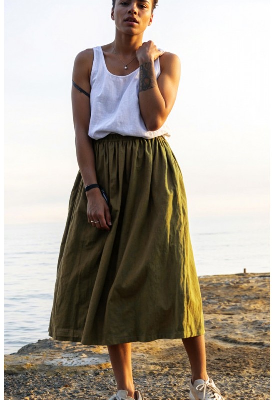 Linen Skirt for Women | Elastic Waist Long Skirt 