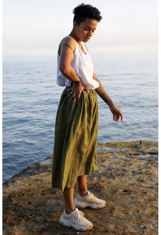 Linen Skirt for Women | Elastic Waist Long Skirt 