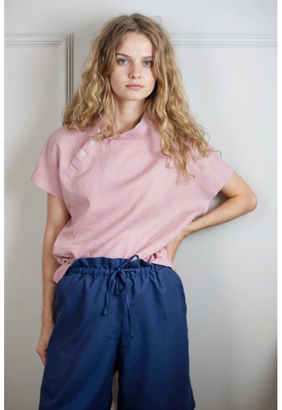 Linen loose top with buttons Women blouse