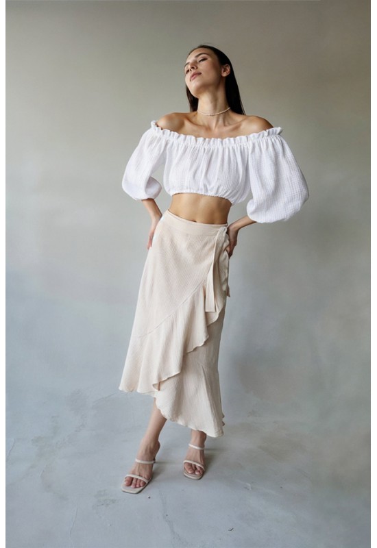 High-Waist Muslin Cotton Skirt with Ruffles