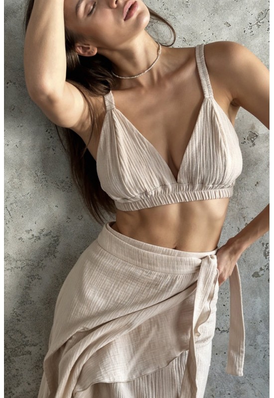 High-Waist Muslin Cotton Skirt with Ruffles