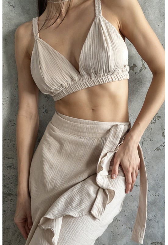 High-Waist Muslin Cotton Skirt with Ruffles