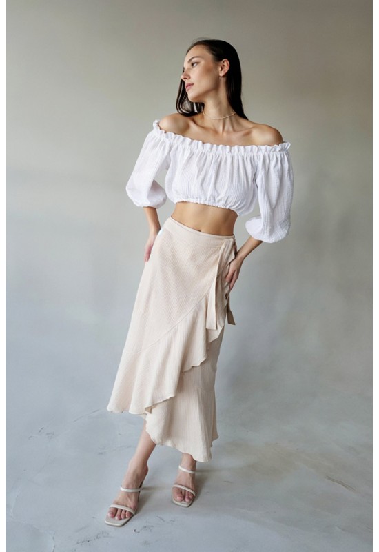 High-Waist Muslin Cotton Skirt with Ruffles