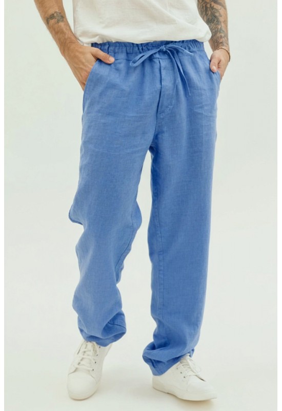 Drawstring Men's Linen Pants with Elastic Waist 
