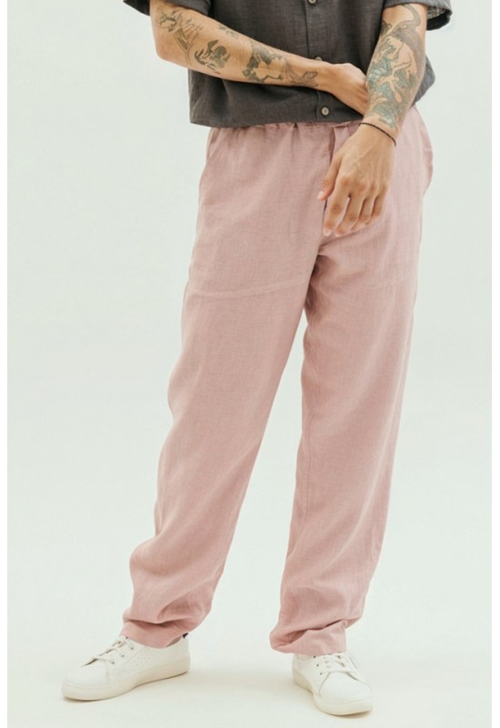 Drawstring Men's Linen Pants with Elastic Waist 