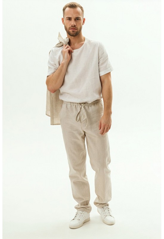 Drawstring Men's Linen Pants with Elastic Waist 