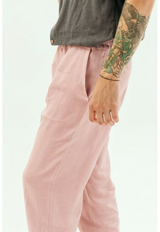 Drawstring Men's Linen Pants with Elastic Waist 