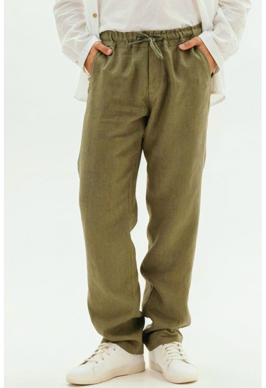 Drawstring Men's Linen Pants with Elastic Waist 