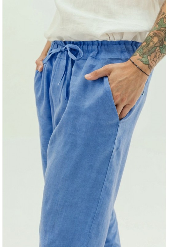 Drawstring Men's Linen Pants with Elastic Waist 