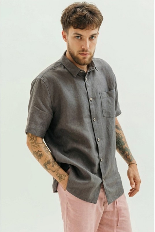 Mens Linen Shirt Brad with Short Sleeves