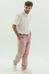 Men's Loose Fit Linen Pants with Button Closure