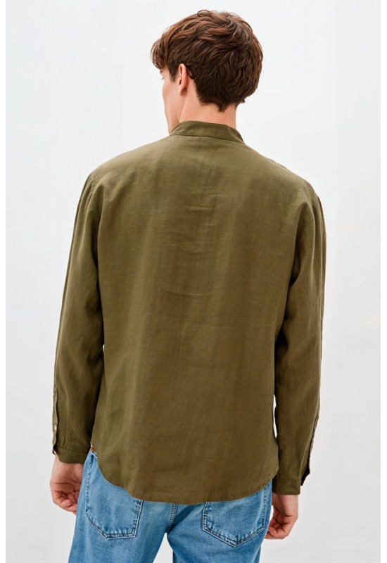 Half button linen shirt for men Band collar shirt
