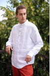 Half button linen shirt for men Band collar shirt