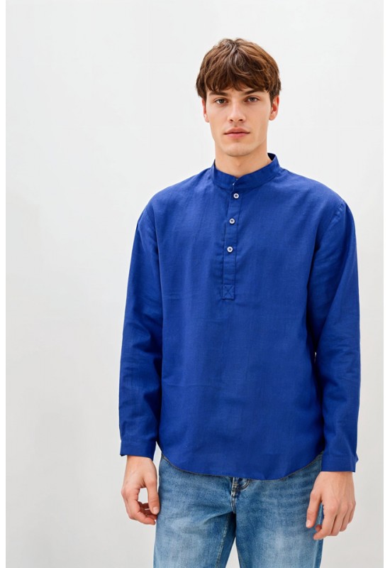 Half button linen shirt for men Band collar shirt