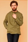 Half button linen shirt for men Band collar shirt