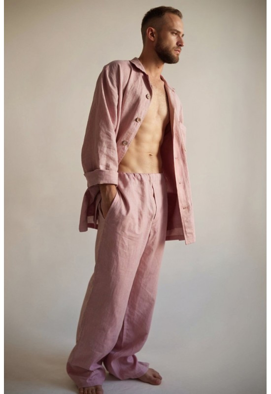 Men's Linen Pajama Set with Shirt and Pants