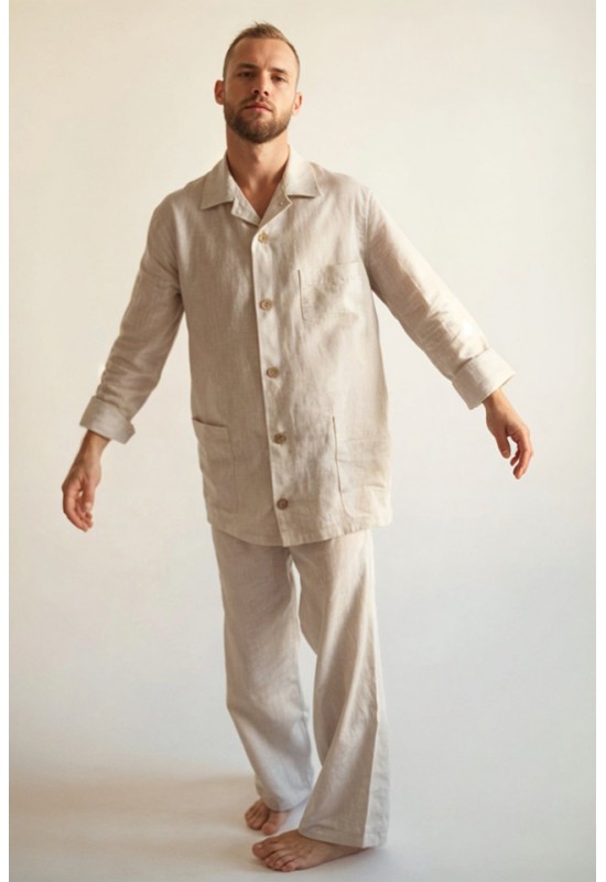Men's Linen Pajama Set with Shirt and Pants