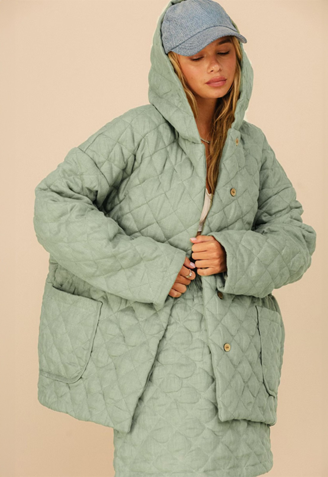100％本物 | Women for Jacket Linen Quilted Oversized Coat Autumn Hooded ジャケット・アウター
